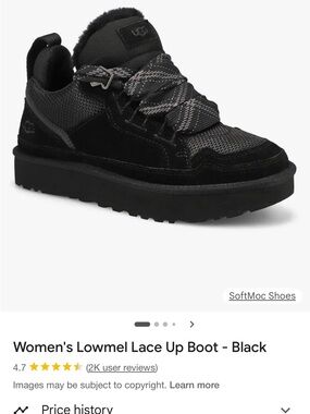 UGG Women's Lowmel Lace-Up Boot in Black with Quilted Detail